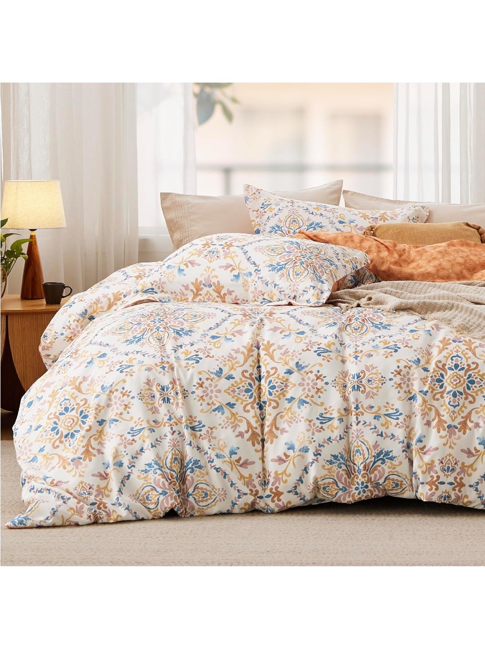 NEW Bedsure Duvet Cover King Size. Reversible Floral Pattern with Zipper Closure